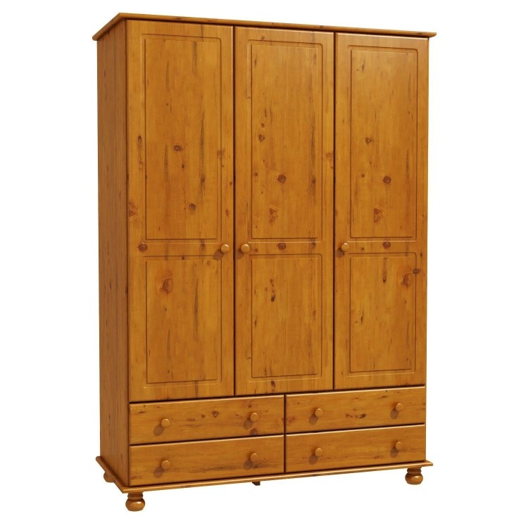 Pine 3 Door Triple Wardrobe with Drawers - Hamilton