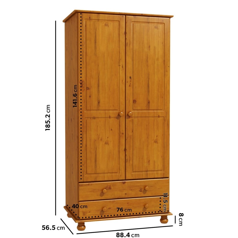 Hamilton 2 Door 2 Drawer Wardrobe in Pine BuyItDirect.ie