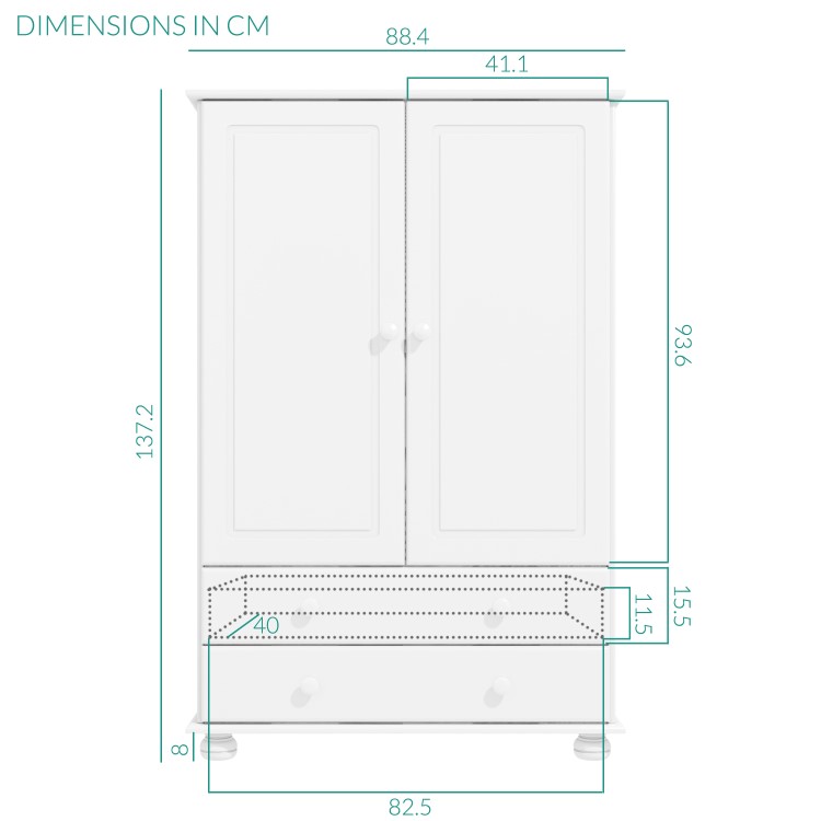 Hamilton 2 Door 2 Drawer Combi Short Wardrobe in White