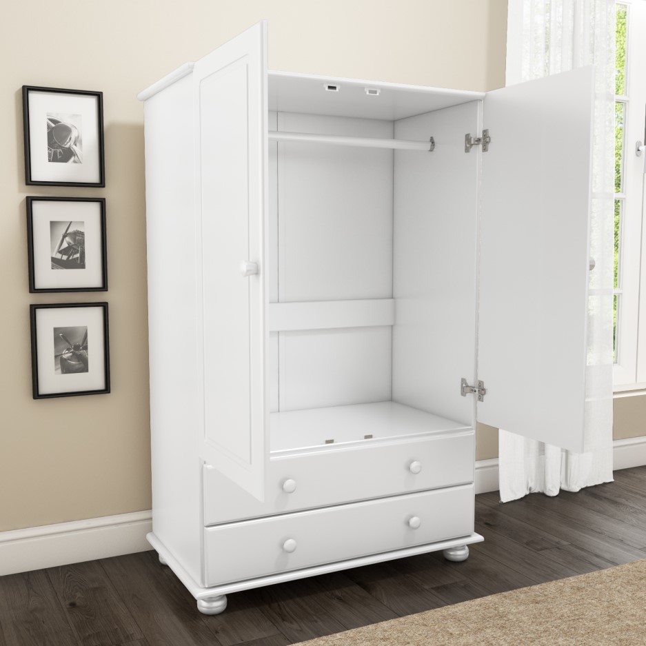 Hamilton 2 Door 2 Drawer Combi Short Wardrobe in White BuyItDirect.ie