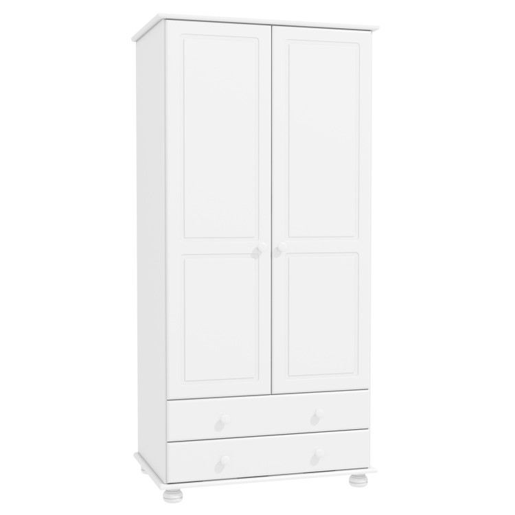 White Painted Pine 2 Door Double Wardrobe with Drawers - Hamilton