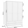 White Painted Pine 3 Door Triple  Wardrobe with Drawers - Hamilton