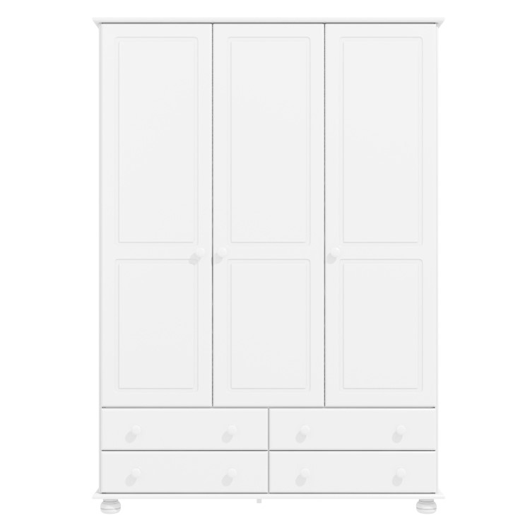 White Painted Pine 3 Door Triple  Wardrobe with Drawers - Hamilton