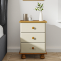 HMT013 Cream and Pine 3 Drawer Bedside Table - Hamilton