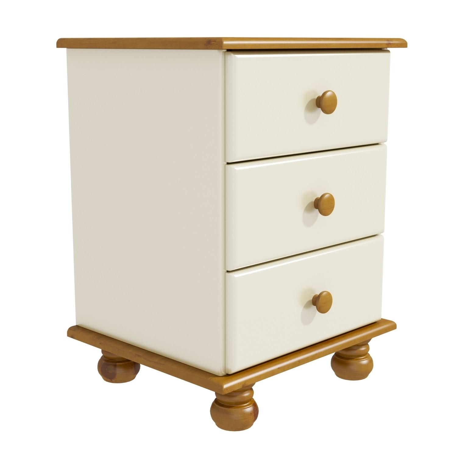 Cream and Pine 3 Drawer Bedside Table Hamilton BuyItDirect.ie