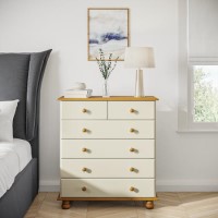 Cream and Pine Chest of 6 Drawers - Hamilton Cream and Pine Chest of 6 Drawers - Hamilton