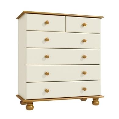 Cream and Pine Chest of 6 Drawers - Hamilton