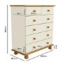 Cream and Pine Chest of 6 Drawers - Hamilton