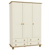 Cream and Pine Painted 3 Door Triple Wardrobe with Drawers - Hamilton