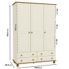 Cream and Pine Painted 3 Door Triple Wardrobe with Drawers - Hamilton