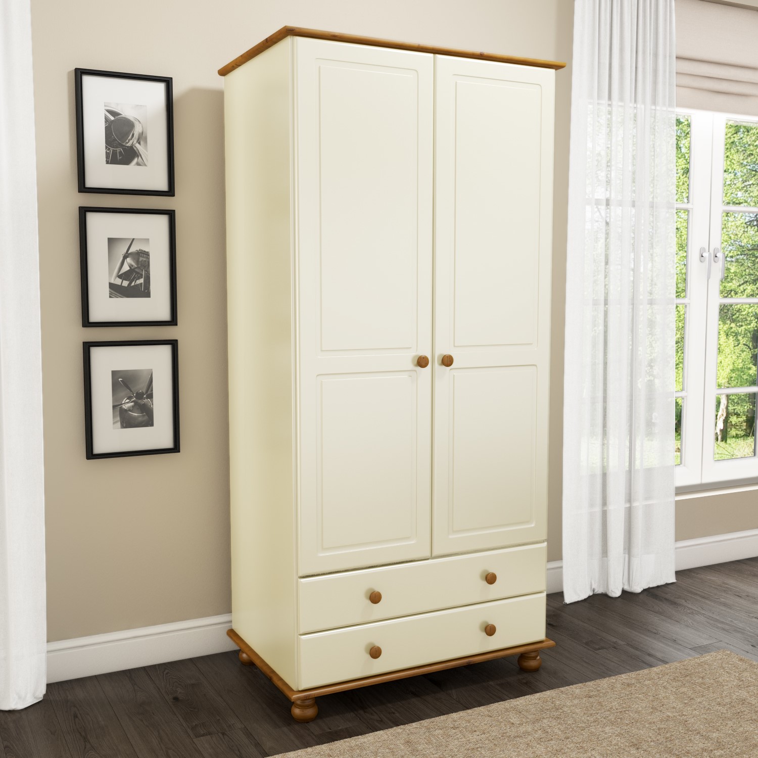 Hamilton 2 Door 2 Drawer Wardrobe In Cream And Pine Buy It Direct