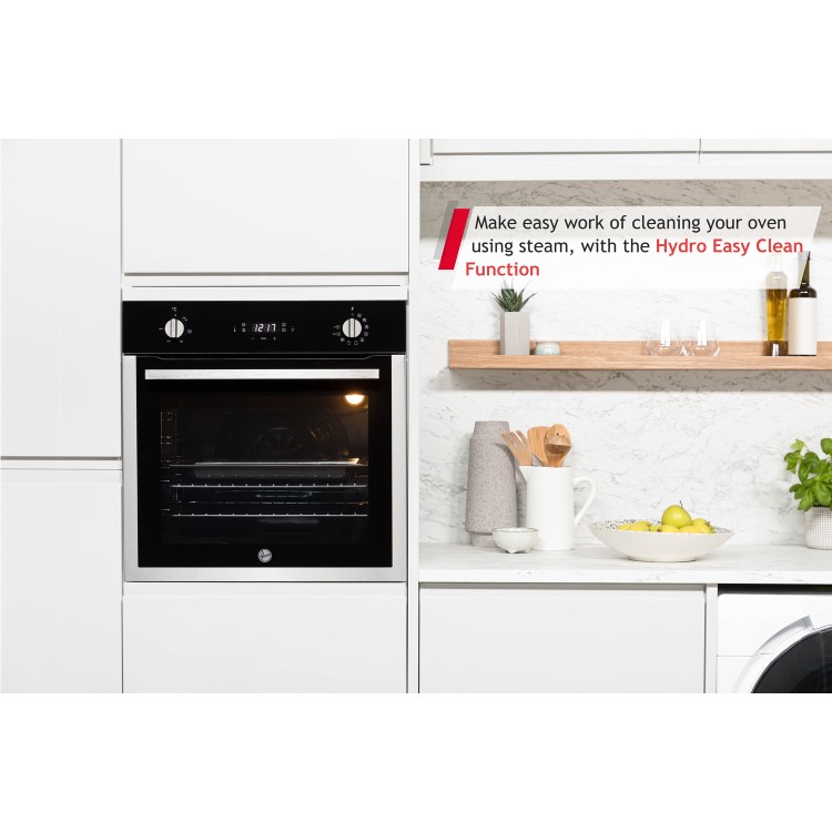 Refurbished Hoover H-OVEN 300 HOC3UB3158BI 60cm Single Built In Electric Oven with Hydrolytic Cleaning Black