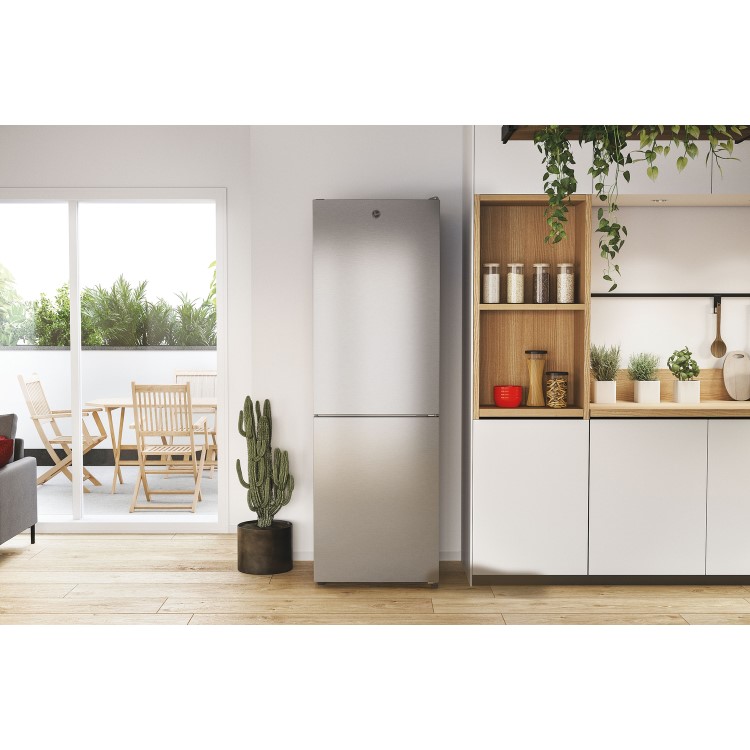 Refurbished Hoover HOCE4T618ESK Freestanding 341 Litre 70/30 Fridge Freezer Silver