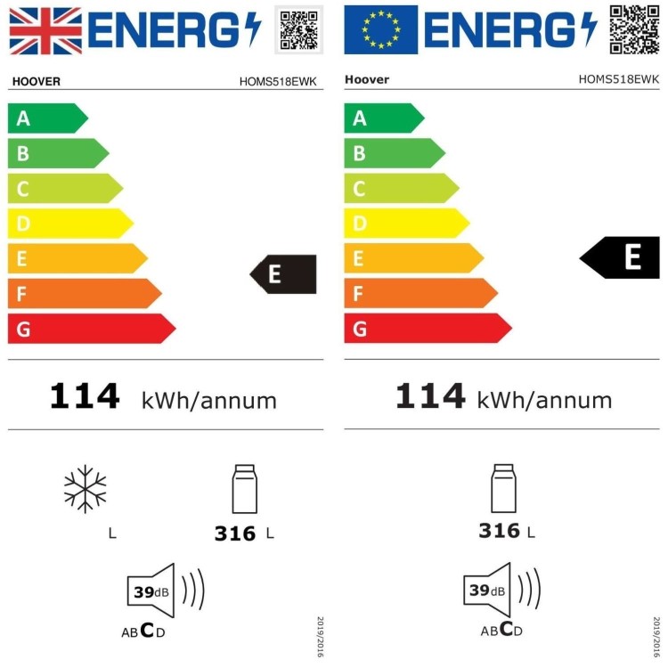 Hoover 316 Litre Integrated Tall Larder Fridge - White
