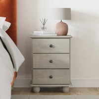 ONLY OPENED - Warm Grey 3 Drawer Bedside Table - Hampton ONLY OPENED - Warm Grey 3 Drawer Bedside Table - Hampton