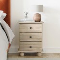 HPT001 Light Wood with White Wash 3 Drawer Bedside Table - Hampton