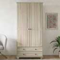 HPT004 Light Wood with White Wash 2-Door Double Wardrobe with Drawers - Hampton