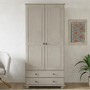 White Wash Pine 2 Door Double Wardrobe with Drawers - Hampton