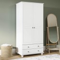 HPT009 White 2-Door Double Wardrobe with Drawers - Hampton
