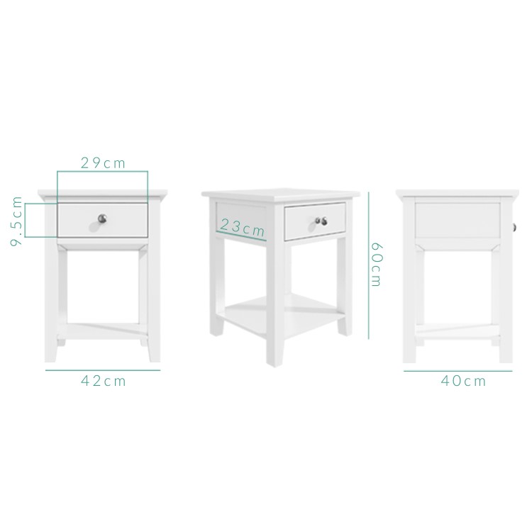 White Painted Bedside Table with Drawer - Harper