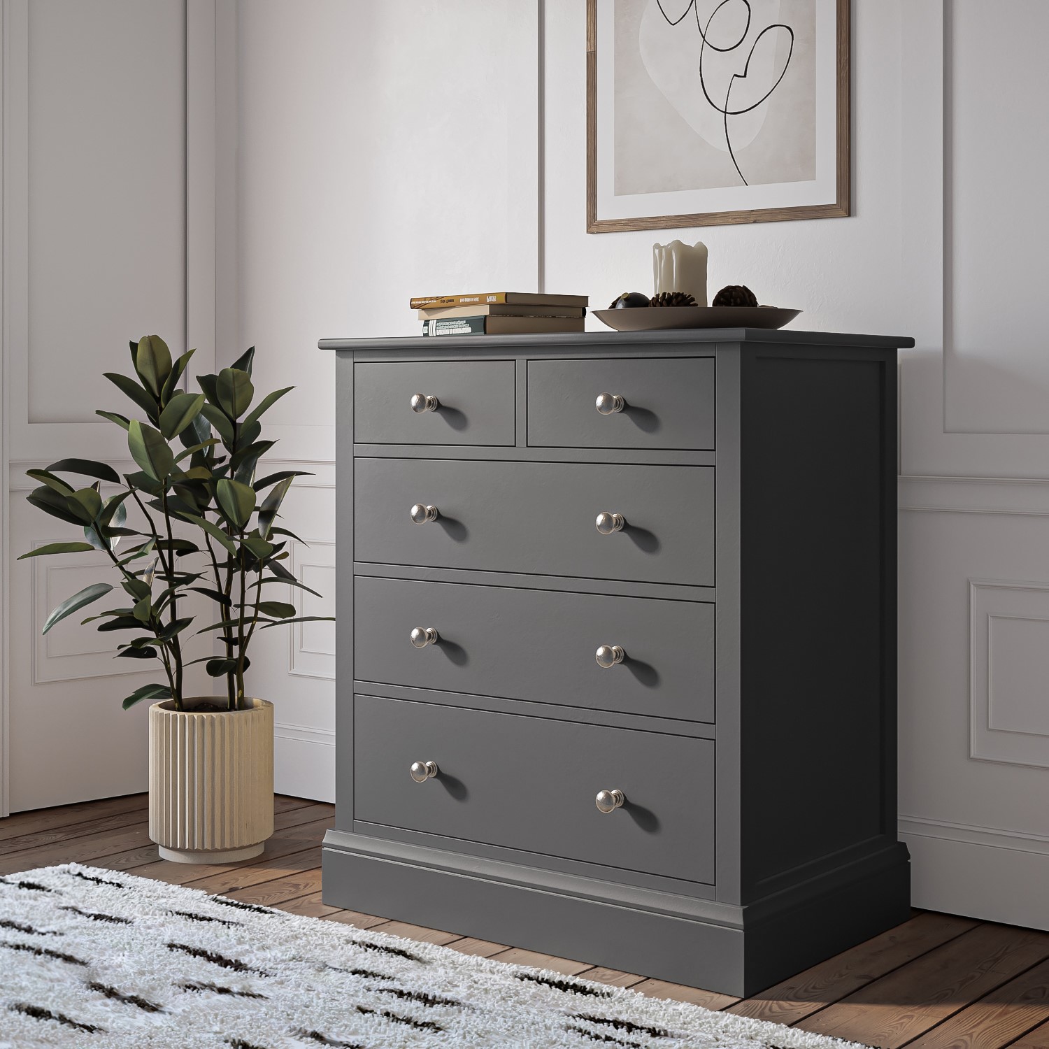 Grey Painted Chest of 5 Drawers Harper BuyItDirect.ie