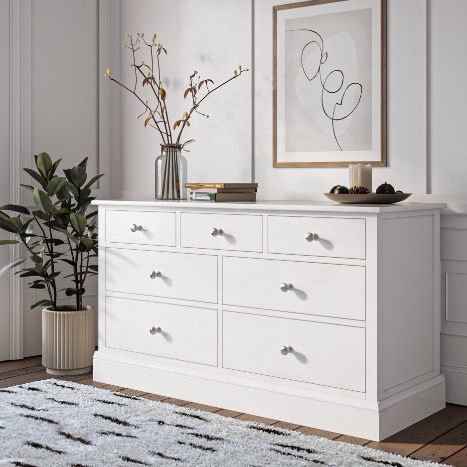 Harper White Solid Wood 4+3 Wide Chest of Drawers BuyItDirect.ie