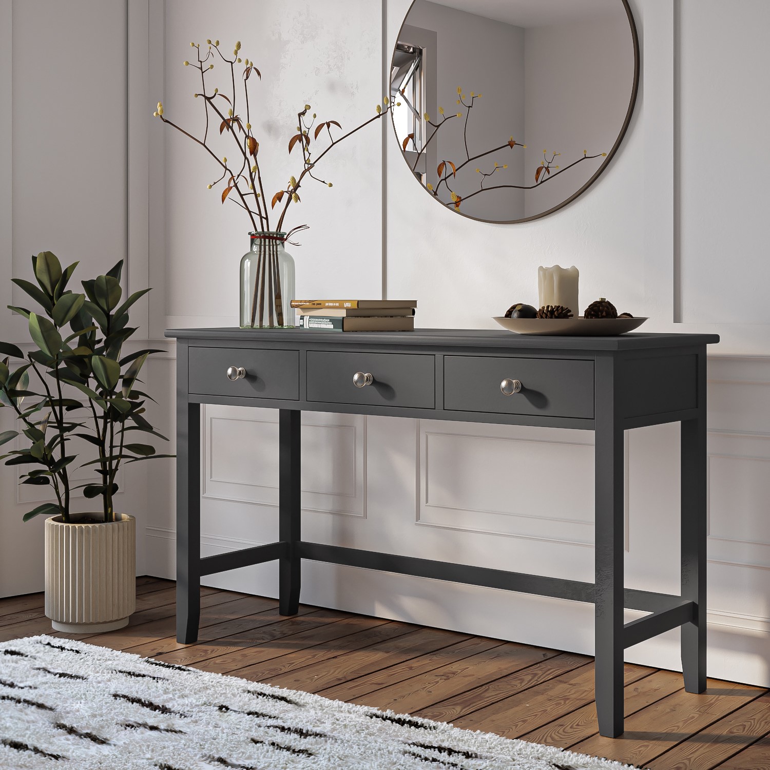 Grey Painted Dressing Table with 3 Drawers - Harper - Page 1 - - BuyItDirect.ie Grey Painted Dressing Table with 3 Drawers - Harper - Page 1 - - BuyItDirect.ie