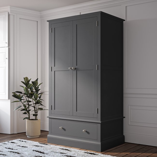 Grey Painted Double Wardrobe with Drawer - Harper