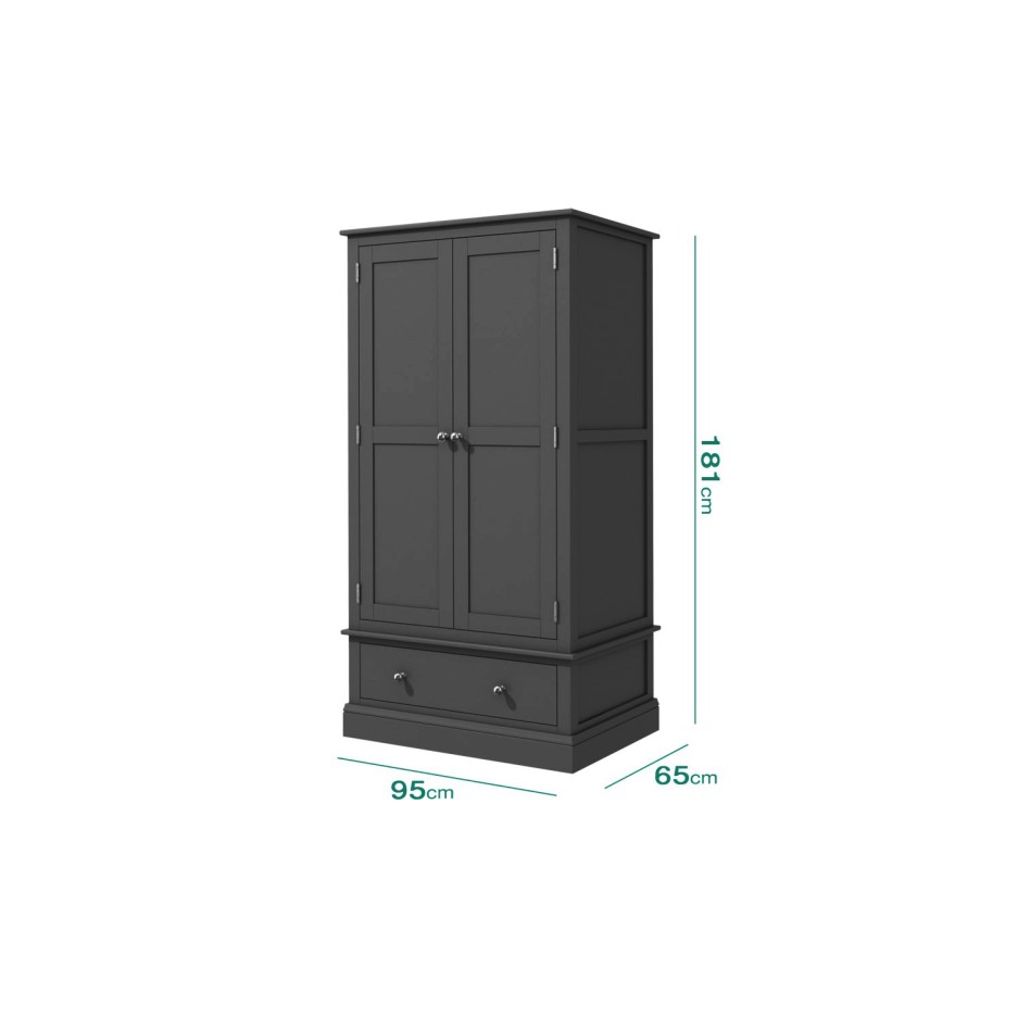 Harper Grey Solid Wood Double Wardrobe with Drawer BuyItDirect.ie