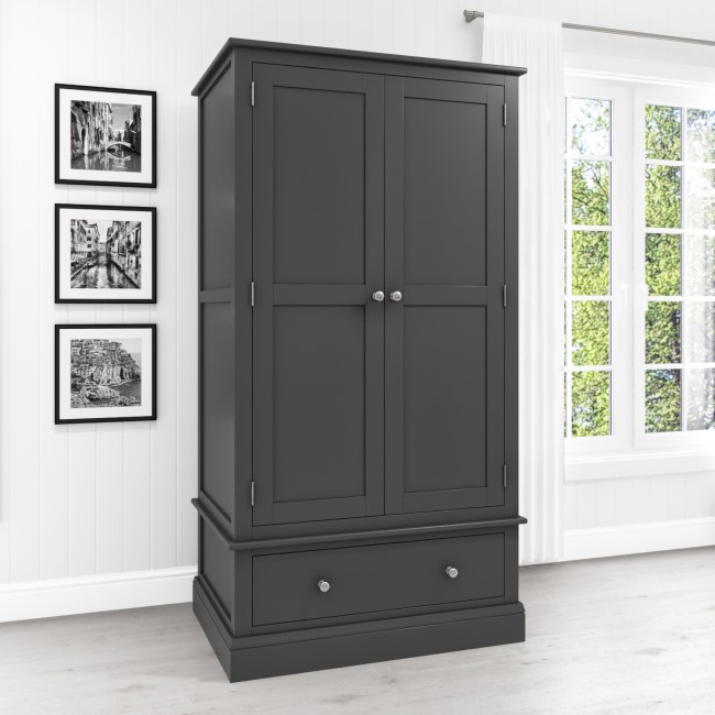 Harper Grey Solid Wood Double Wardrobe with Drawer