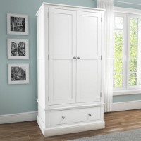 Harper White Solid Wood Double Wardrobe with Drawer