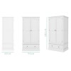 White Painted 2 Door Double Wardrobe with Drawer - Harper