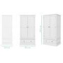 White Painted 2 Door Double Wardrobe with Drawer - Harper