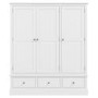 Harper White Solid Wood 3 Door 3 Drawer Wardrobe