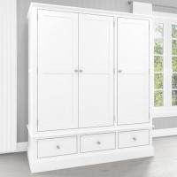White Painted 3 Door Triple Wardrobe with Drawers - Harper White Painted 3 Door Triple Wardrobe with Drawers - Harper