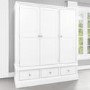 Harper White Solid Wood 3 Door 3 Drawer Wardrobe