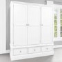 White Painted 3 Door Triple Wardrobe with Drawers - Harper
