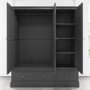Grey Painted 3 Door Wardrobe with Drawers - Harper