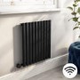 Midnight Black Horizontal Smart Electric Radiator with Wi-Fi Thermostat - 0.6kW - H600xW590mm - Bathroom Safe