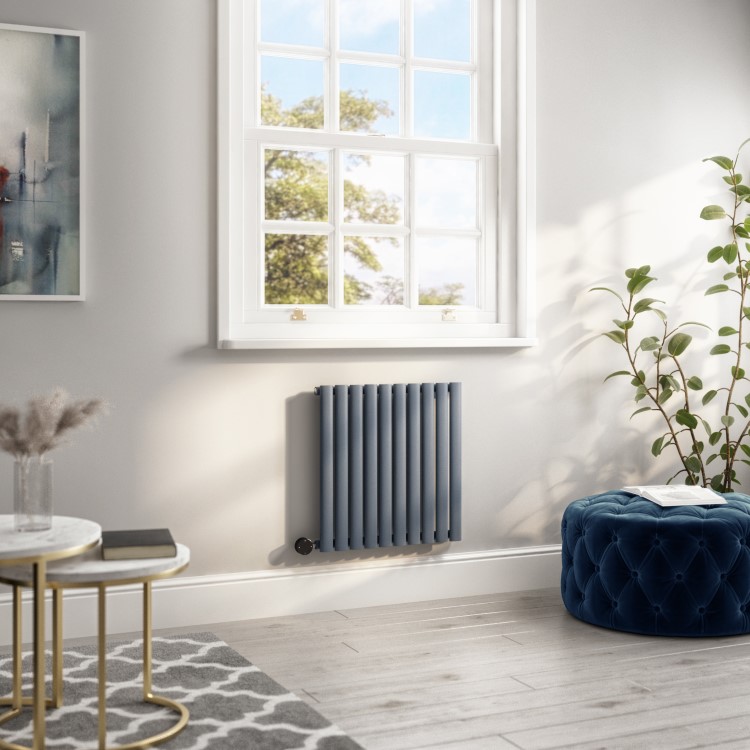 GRADE A1 - Anthracite Electric Horizontal Designer Radiator 0.6kW with Wifi Thermostat - H600xW590mm - IPX4 Bathroom Safe