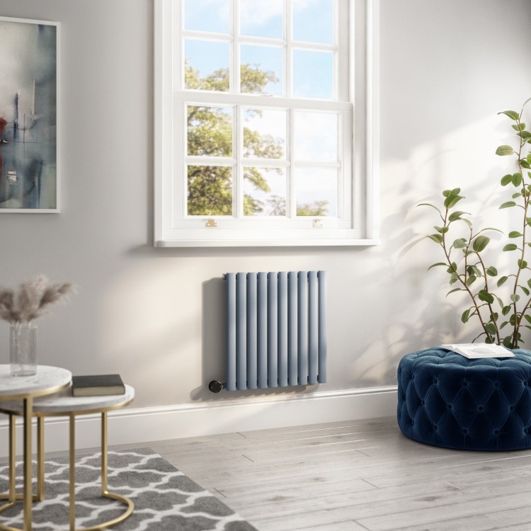 Light Grey Horizontal Smart Electric Radiator with Wi-Fi Thermostat - 0.6kW - H600xW590mm - Bathroom Safe