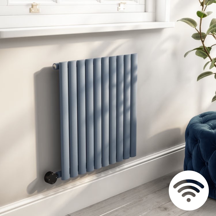 Light Grey Horizontal Smart Electric Radiator with Wi-Fi Thermostat - 0.6kW - H600xW590mm - Bathroom Safe