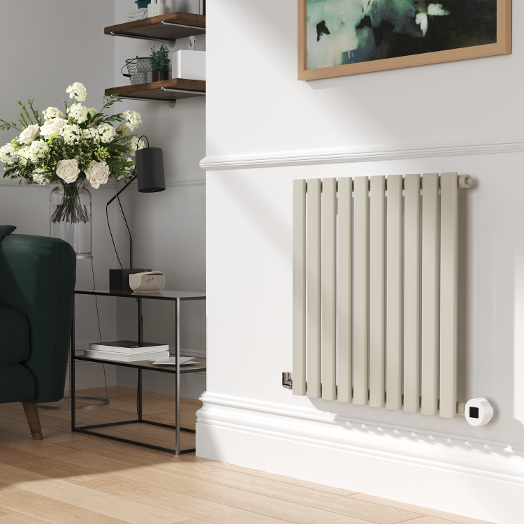 Linen Horizontal Smart Electric Radiator with Wi-Fi Thermostat - 1.2KW - H600xW590 - Bathroom Safe