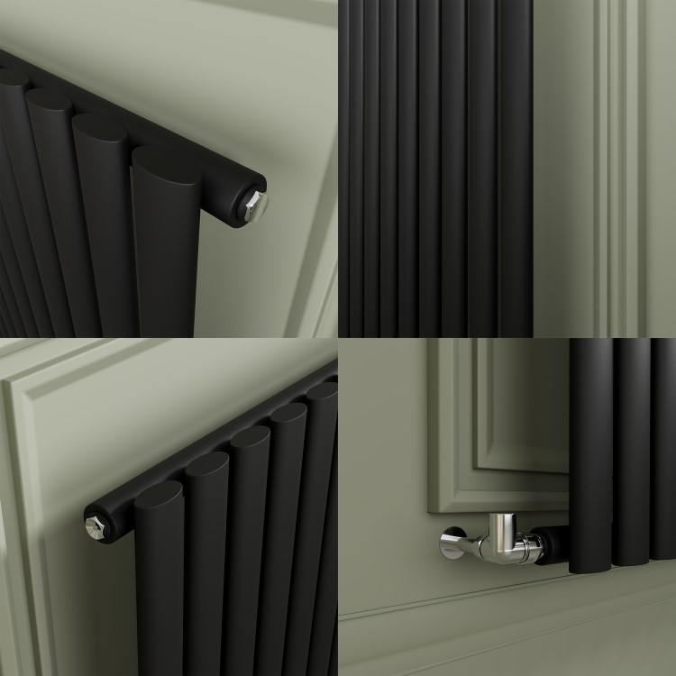 Sorrento Midnight Black Horizontal Oval Designer Radiator 800x590mm Single Panel 1947 BTU