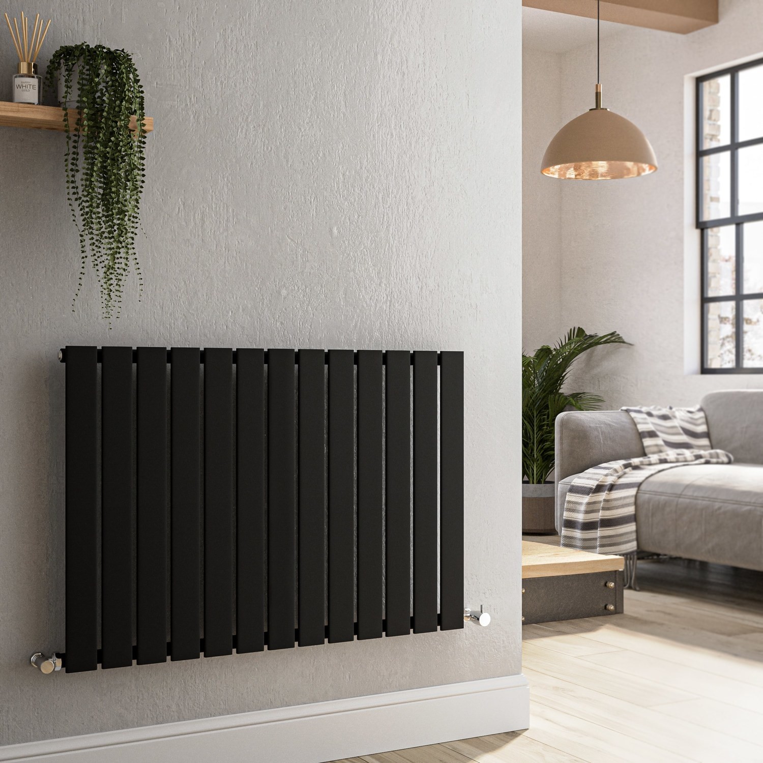 GRADE A1 - Riace Midnight Black Horizontal Flat Designer Radiator ...