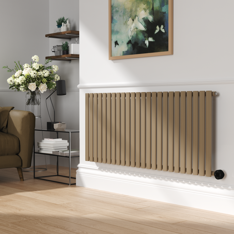 Beige grey Horizontal Smart Electric Radiator with Wi-Fi Thermostat - 2KW - H600xW1410 - Bathroom Safe