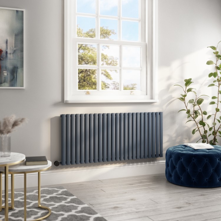 Refurbished Anthracite Electric Horizontal Designer Radiator 2kW with Wifi Thermostat - H600xW1416mm - IPX4 Bathroom Safe