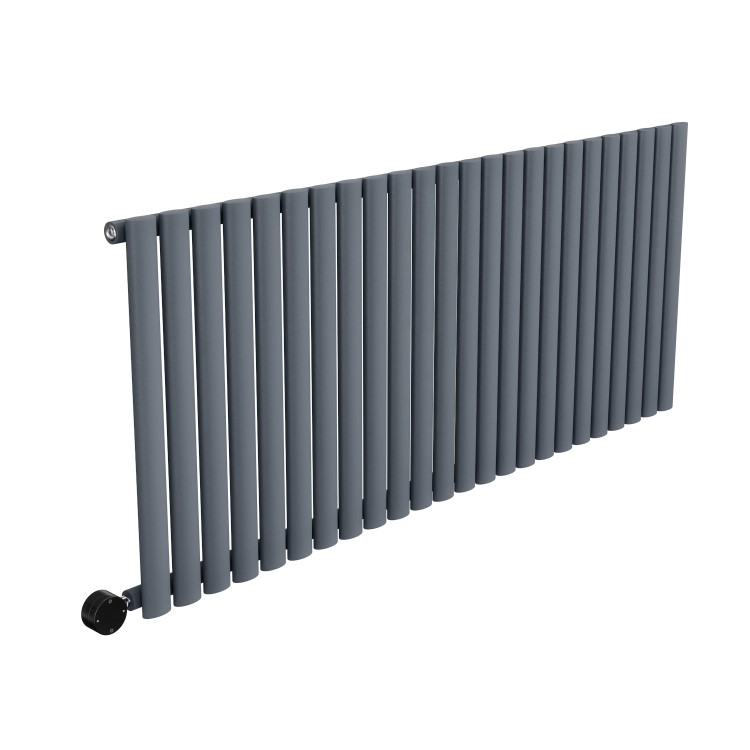 Refurbished Anthracite Electric Horizontal Designer Radiator 2kW with Wifi Thermostat - H600xW1416mm - IPX4 Bathroom Safe