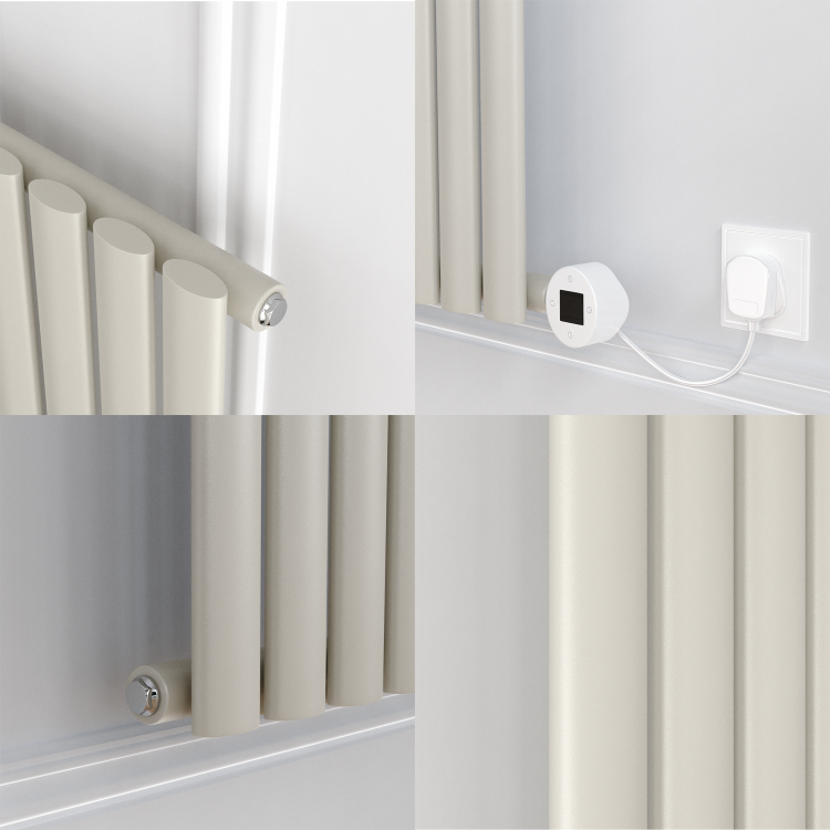 Linen Horizontal Smart Electric Radiator with Wi-Fi Thermostat - 2KW - H600xW1410 - Bathroom Safe