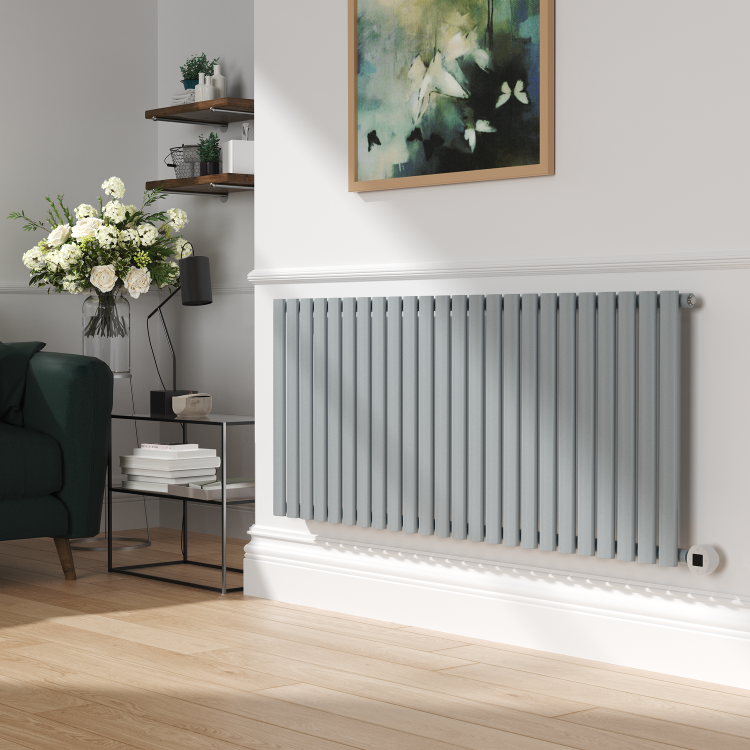 Salt & Pepper Horizontal Smart Electric Radiator with Wi-Fi Thermostat - 2KW - H600xW1410 - Bathroom Safe